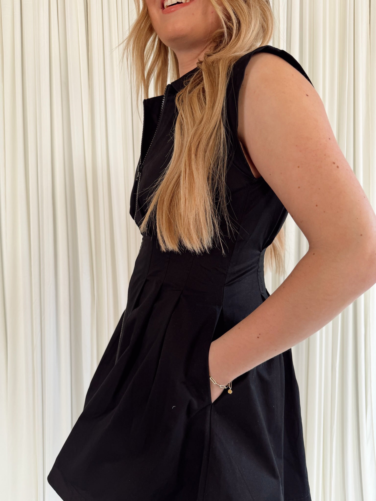 Shirt Neck Pleated Mini Dress