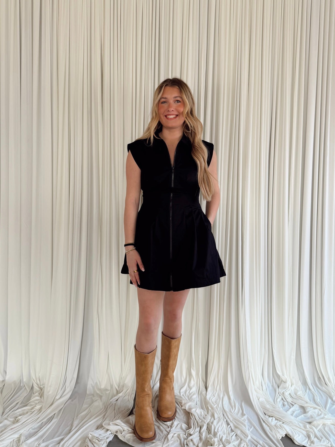 Shirt Neck Pleated Mini Dress