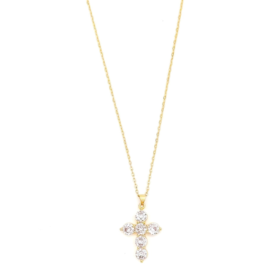 Hayden Round Crystal Cross Necklace